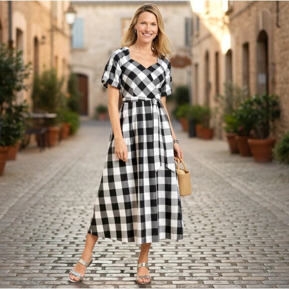 Talbots Zinnia Gingham Fit & Flare Poplin Dress 10 Petite Sweetheart Cotton NWT - Picture 1 of 10